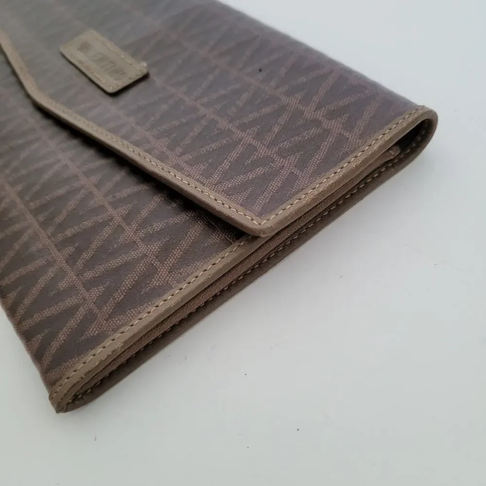 Valentino Vintage Bifold Logo‎ Brown Wallet Large Vintage Envelope Italian Retro